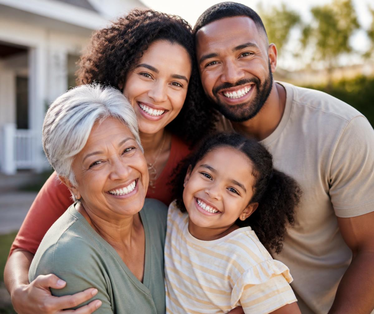 Smiling multigenerational family outdoors