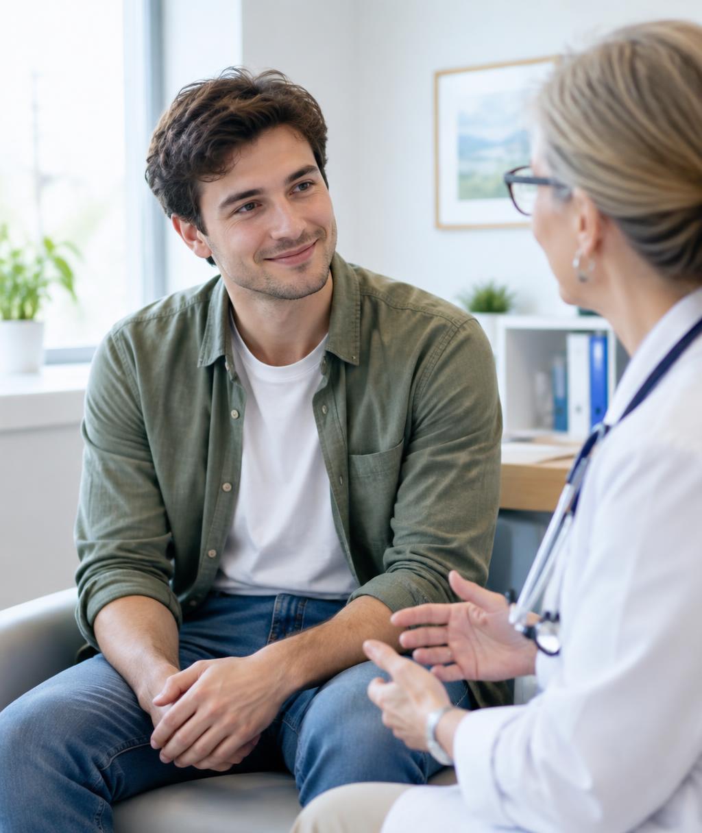 Young man in a calm conversation with his provider