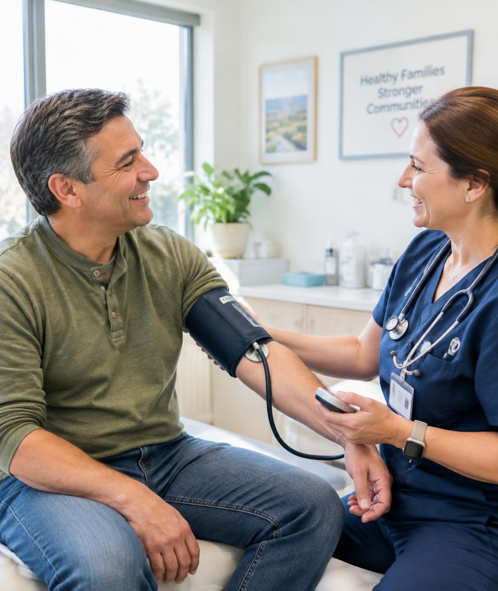 Smiling man having his blood pressure checked